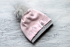 Zimná čiapka Obojstranná s Odopínacím brmbolcom veveričky pink & gray
