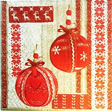 Papier - S538 - Servítky - červená, vianočné gule, folk - 11127030_