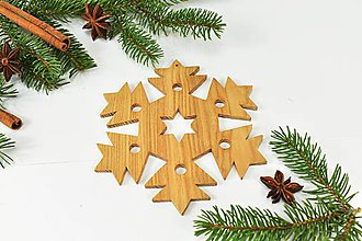 Dekorácie - Snehová vločka č.3 (sada 3ks) - drevená vianočná ozdoba (Jaseň 3ks) - 11129494_
