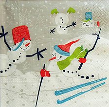 Papier - S1327 - Servítky - Vianoce, snehuliak, šál, lyže, sneh - 11130509_
