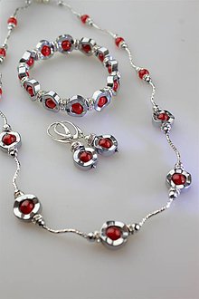 Sady šperkov - hematit a "koral" náramok , náušnice , náhrdelník AKCIA! - 11130957_
