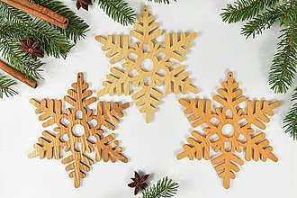 Dekorácie - Snehová vločka č.5 (sada 3ks) - drevená vianočná ozdoba (Mix 3ks) - 11131717_