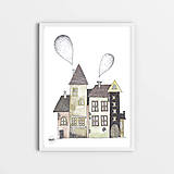 Kresby - Art Print - farebné domčeky - 11137170_