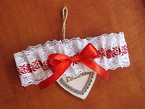 Spodná bielizeň - Folklórny podväzok 6cm s červeným ornamentom - 11136903_