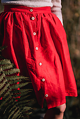 Sukne - Červená ľanová sukňa - 11147606_
