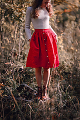 Sukne - Červená ľanová sukňa - 11147607_