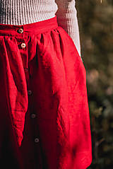 Sukne - Červená ľanová sukňa - 11147617_