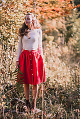 Sukne - Červená ľanová sukňa - 11147621_