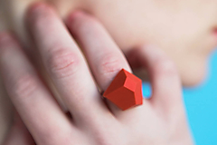 Prstene - Geometrický nastaviteľný prsteň | minimal arch | coral red - 11149505_