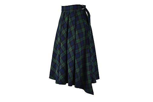 Sukne - ASTRID - áčková zavinovacia sukňa so skladmi a predným cípom (C2 - modrozelené káro väčšie) - 11152685_