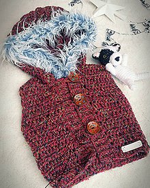Detské oblečenie - Vestička s kapucňou - bordó - 11155930_