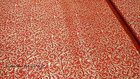 Textil - Bavlnená látka - Ornament zlatý na červenom- cena za 10 cm - 11154794_