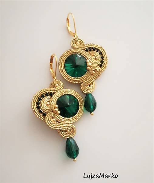  - Aurélia soutache náušnice  (Smaragová+ zlatá) - 11152856_