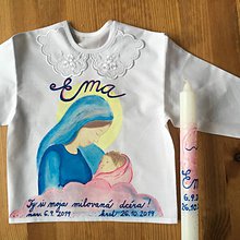 Detské oblečenie - Maľovaná krstná košieľka s bábätkom v náručí Panny Márie (Doružova pre dievčatko) - 11158295_