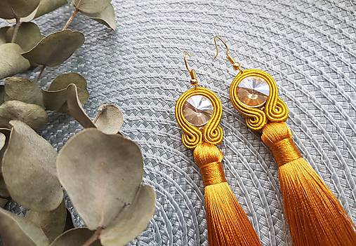 Náušnice - Farebné náušnice so strapcom - soutache earring (Meď/Bronz) - 11162087_