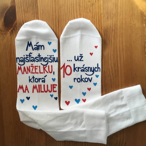Maľované ponožky k 10. výročiu svadby (biele pre manžela)