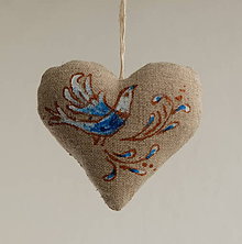 Darčeky pre svadobčanov - FILKI folk maľované srdiečko (modrý vtáčik) - 11161174_