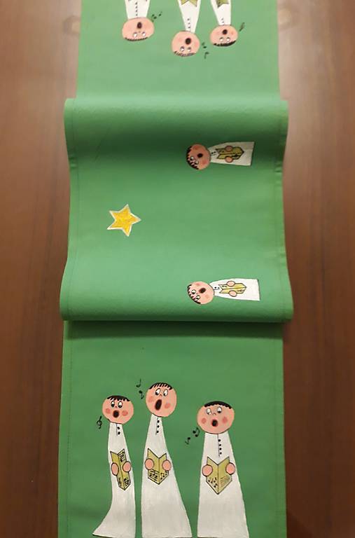 Úžitkový textil - Maľovaný stredový obrus, zelený, 23 x 139 cm - 11165636_