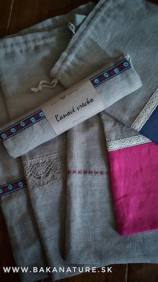 Úžitkový textil - Ľanové vrecko (biela krajka) - 11165019_