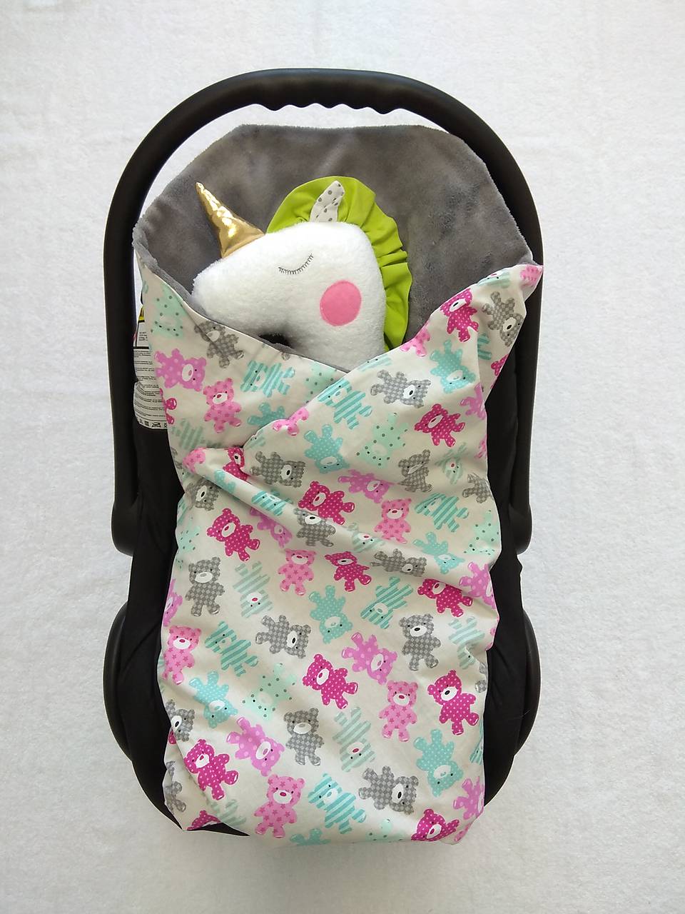 Deka do autosedačky - NA JAR/JESEŇ (Medvede ružová/sivý wellsoft - tenšia)