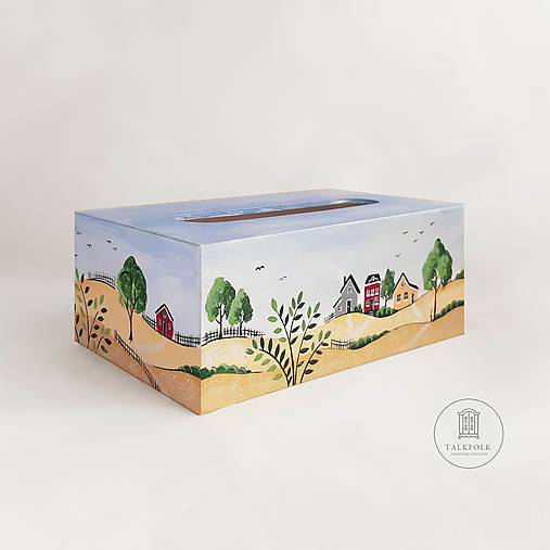 Ručne maľovaný servitkovník s letnou krajinkou