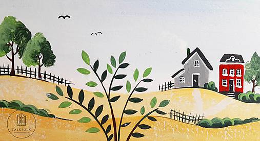 Ručne maľovaný servitkovník s letnou krajinkou