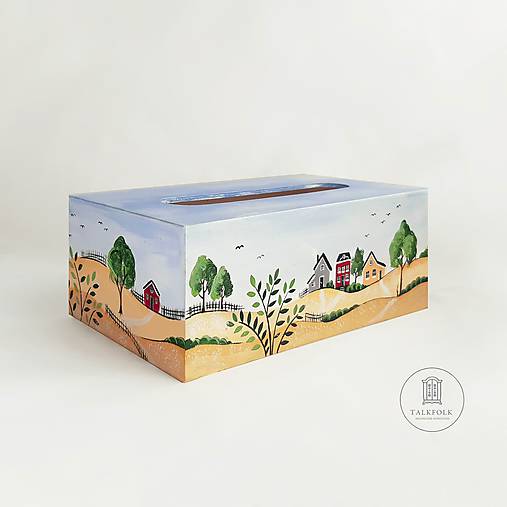 Ručne maľovaný servitkovník s letnou krajinkou