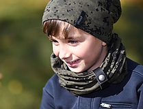 Detské súpravy - Detský set čiapka a nákrčník s koženým remienkom - 11177884_