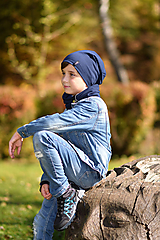 Detské súpravy - Detský set čiapka s nákrčníkom s koženým remienkom - 11178176_
