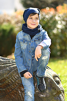 Detské súpravy - Detský set čiapka s nákrčníkom s koženým remienkom (Detský nákrčník s koženým remienkom) - 11178204_