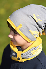 Detské súpravy - Detský set čiapka s nákrčníkom s koženým remienkom - 11181810_