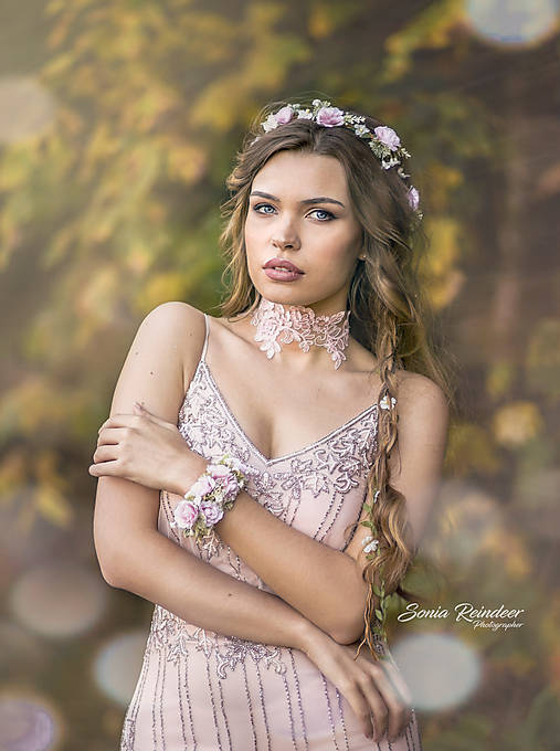 Rustikálny svadobný set (Pletenec, vlásenky, náramok, choker)