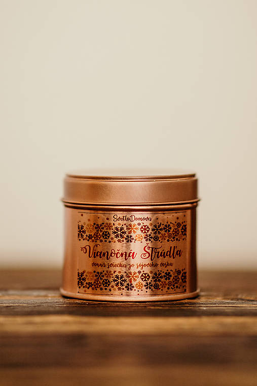 VÝPREDAJ - Sójová sviečka v plechovke - RoseGold - Vianočná Štrúdľa - 185g/45hod
