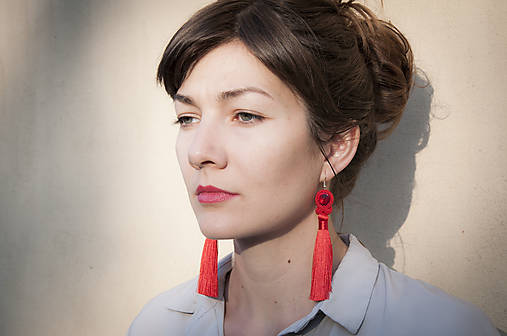 Náušnice - Červené náušnice so strapcom - soutache earring - 11186270_