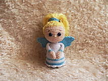 Hračky - Háčkovaný anjelik - modro-biely - 11186143_