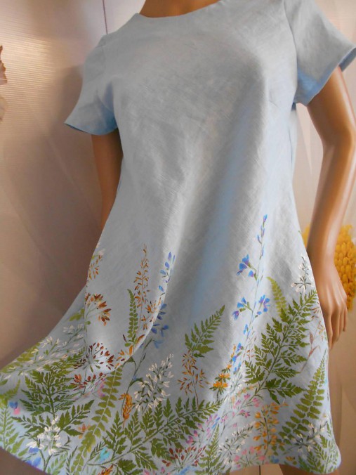 Maľované ľanové šaty " Lúčne "  (Maľované mini ľanové šaty " Lúčne ")
