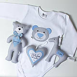 Detské oblečenie - DARČEKOVÝ SET - personalizovaný (sivo - modrý) - 11204202_