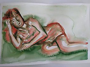 Obrazy - Akvarel originál Lady in Red - 11203416_