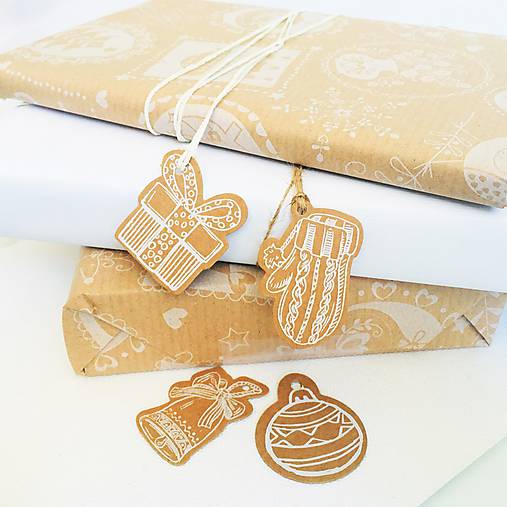 vianočné visačky na darčeky/ozdoby na stromček z prírodného papiera