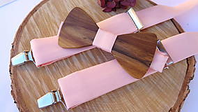  - Pánsky set - Pánsky drevený motýlik orech + pudrovo ružové traky - 11211884_