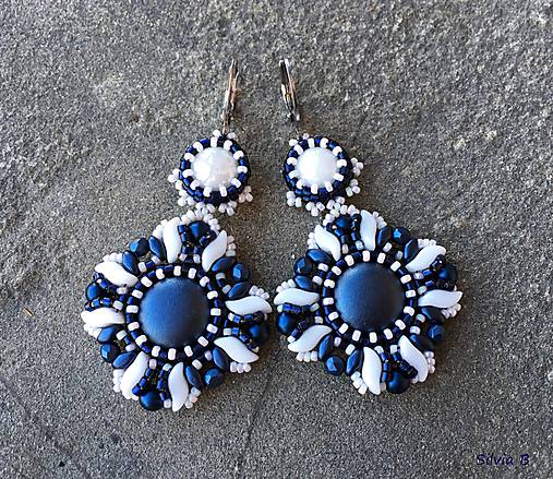 Náušnice - Modro-biele náušnice "Candy" - 11212234_