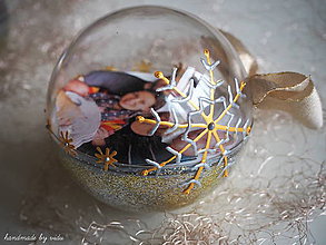 Dekorácie - ZLATO STRIEBORNÉ vianočné gule s 3D fotkou (vzor na bokoch) - 11210401_