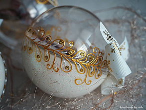 Dekorácie - BIELO ZLATÉ vianočné gule s 3D fotkou (vzor na bokoch) - 11210438_