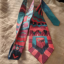 Pánske doplnky - Maľovaná hodvábna kravata GEO - 11216400_