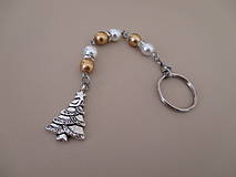 Kľúčenka alebo šperková dekorácia napr. na kabelku - vianočný stromček - bielo/zlatá 