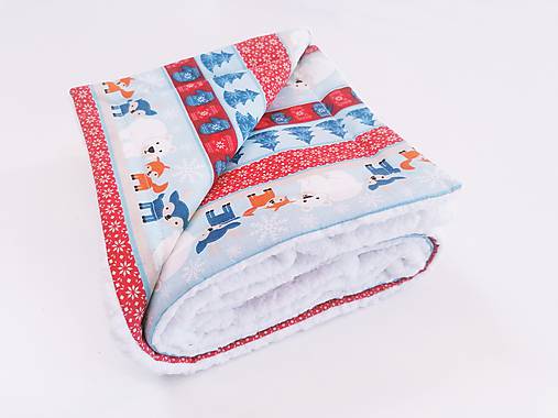  - Biela ovečková deka s červeno-modrými zvieratkami 70*100cm - 11218863_