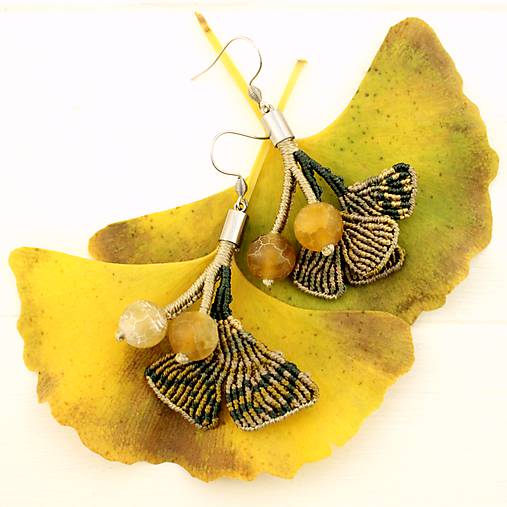 Náušnice - Makramé náušnice "Ginko" - 11220689_