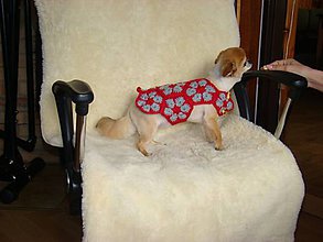Pre zvieratá - Ručne háčkovaný svetrík pre psíka červeno šedý - 11225987_