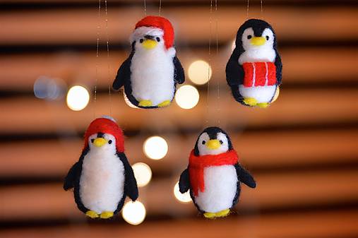 Tučniačiky na vianočný stromček, 4 ks