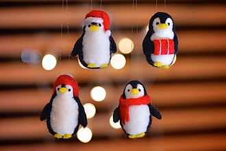 Dekorácie - Tučniačiky na vianočný stromček, 4 ks - 11229414_
